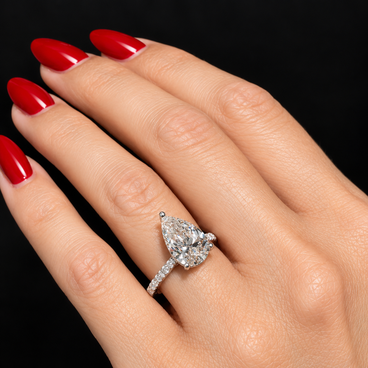 Classic Pear Cut Solitaire with Diamond Band - 4ct+ (E & VS1+)