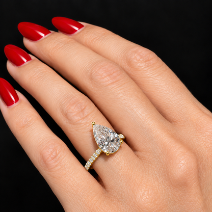 Classic Pear Cut Solitaire with Diamond Band - 4ct+ (E & VS1+)
