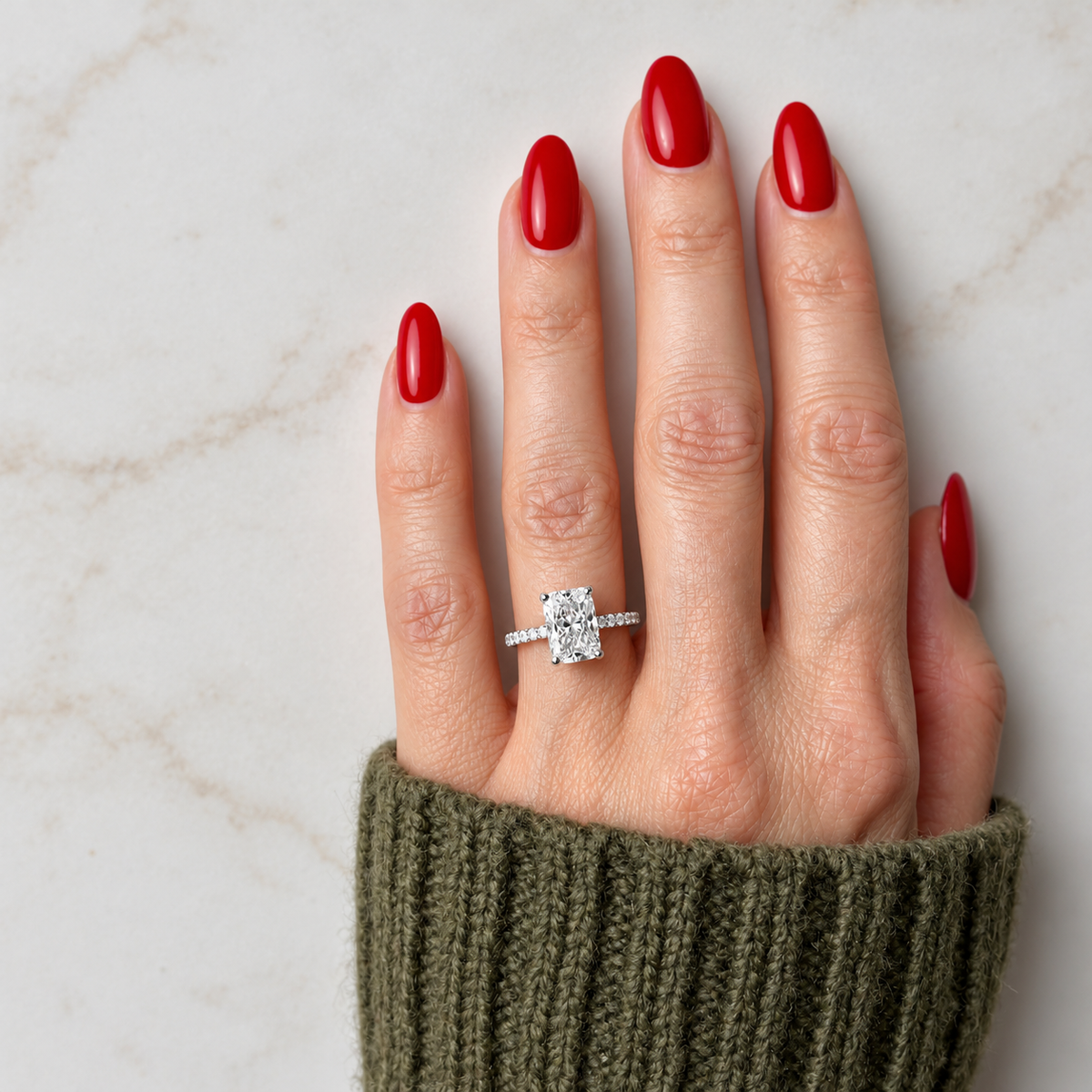 Classic Radiant Cut Hidden Halo with Diamond Band - 2.50ct+ (9.5mm+, D/E & VVS)