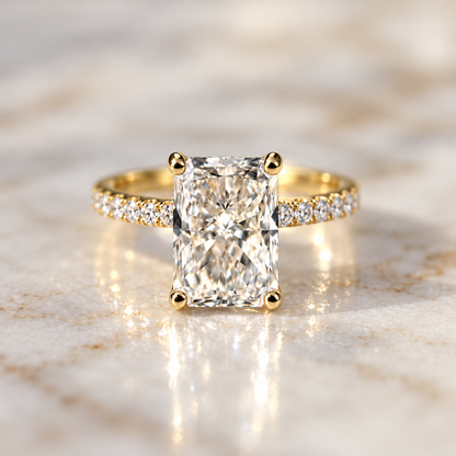 Classic Radiant Cut Hidden Halo with Diamond Band - 2.50ct+ (9.5mm+, D/E & VVS)