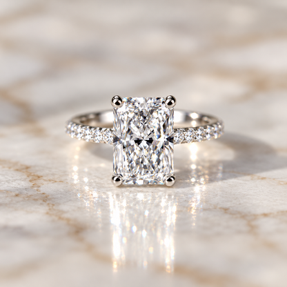 Classic Radiant Cut Hidden Halo with Diamond Band - 2.50ct+ (9.5mm+, D/E & VVS)