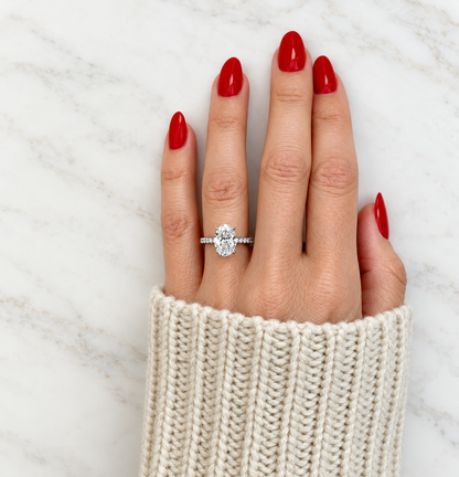 Classic Oval Cut Hidden Halo with Diamond Band - 2.50ct+ (10.5mm+, D/E & VVS)