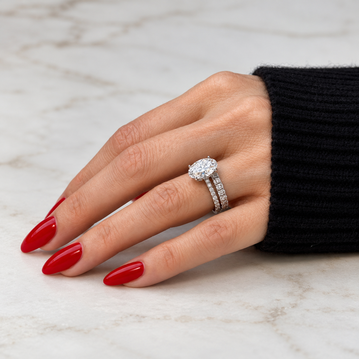 Oval Cut Low Set Diamond Band - 0.8ct
