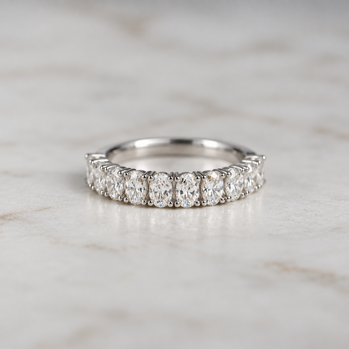 Oval Cut Low Set Diamond Band - 0.8ct