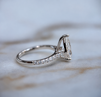 Classic Pear Cut Solitaire with Diamond Band - 2ct+ (D/E & VVS)