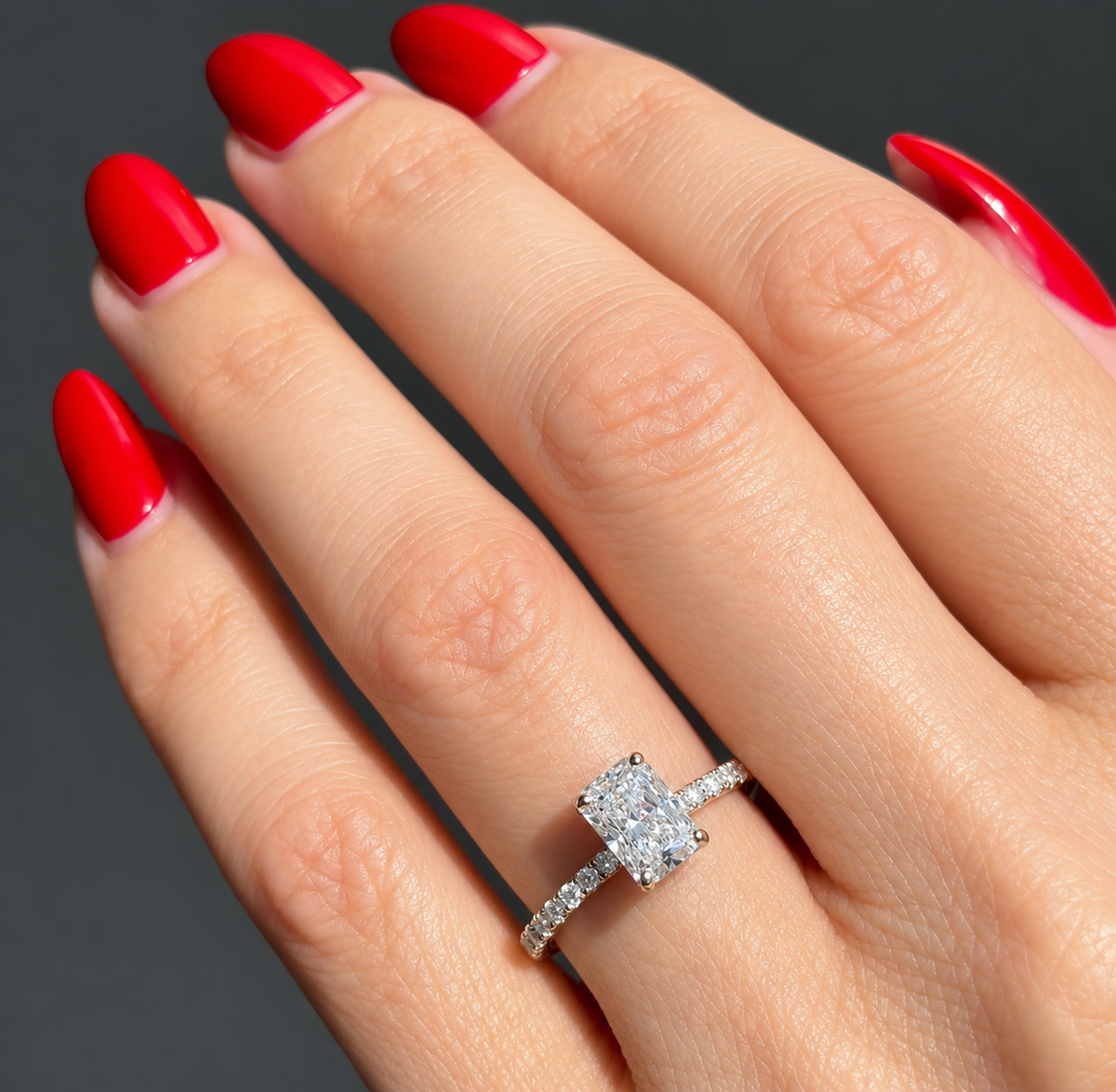 Classic Radiant Cut Hidden Halo with Diamond Band - 1.20ct+ (7.5mm+, D/E & VVS)