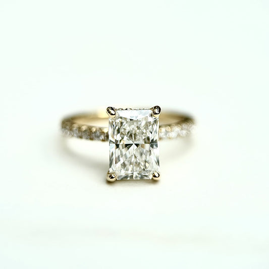 Classic Radiant Cut Hidden Halo with Diamond Band - 1.80ct+ (8.5mm+, D/E & VVS)