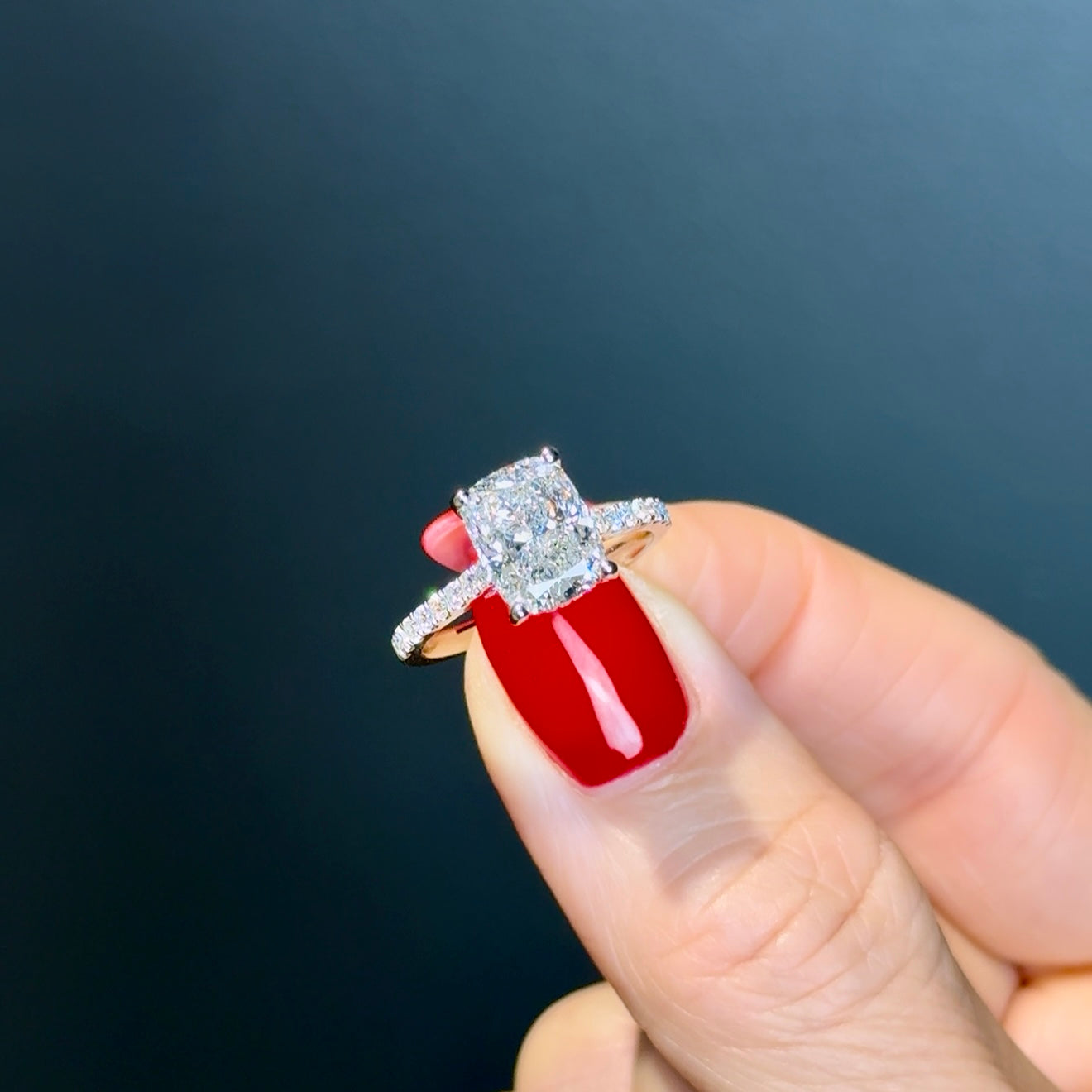 Cathedral Set Elongated Cushion Cut Hidden Halo with Diamond Bridge - 3ct+ (10mm+, E/VS1+)