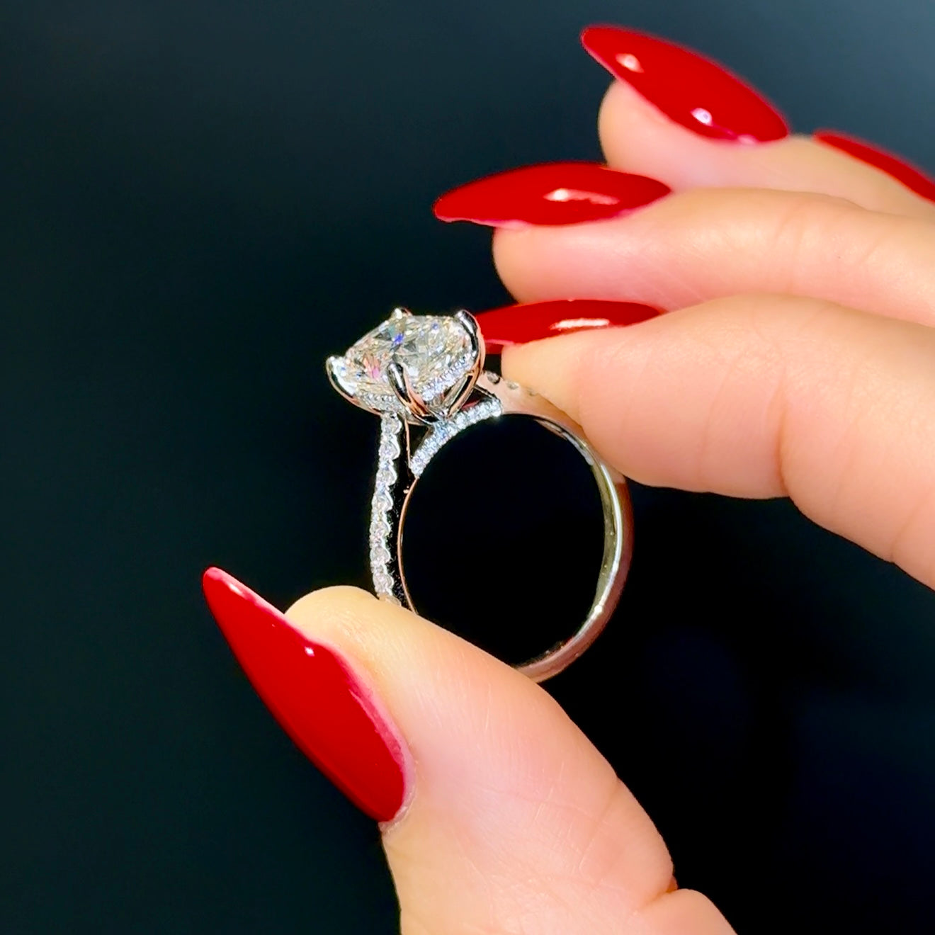 Cathedral Set Elongated Cushion Cut Hidden Halo with Diamond Bridge - 3ct+ (10mm+, E/VS1+)