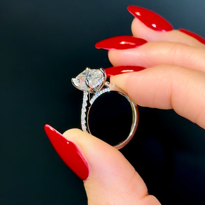 Cathedral Set Elongated Cushion Cut Hidden Halo with Diamond Bridge - 3ct+ (10mm+, E/VS1+)