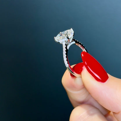 Cathedral Set Elongated Cushion Cut Hidden Halo with Diamond Bridge - 3ct+ (10mm+, E/VS1+)