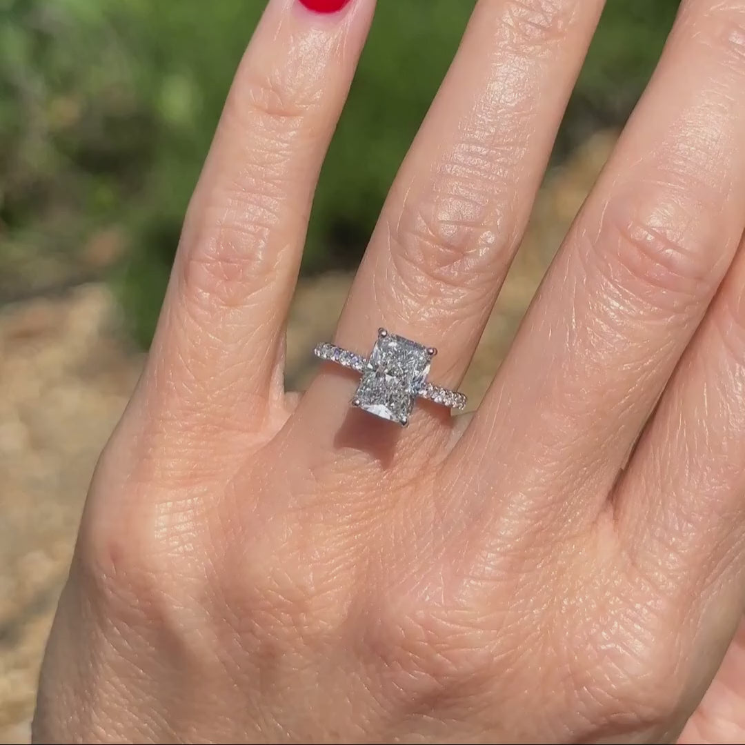 Classic Radiant Cut Hidden Halo with Diamond Band 2ct+ (9mm+, D