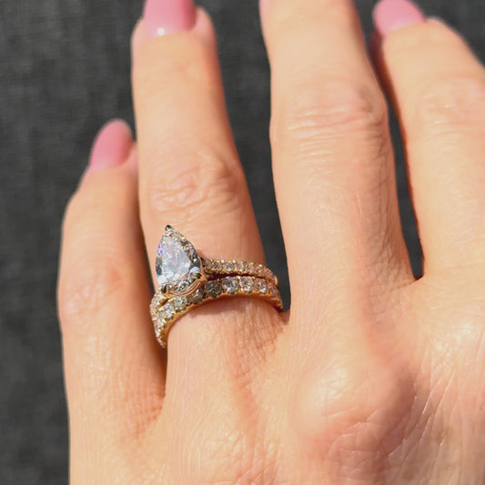 Classic Pear Cut Solitaire with Diamond Band - 1.50ct+ (D/E & VVS)