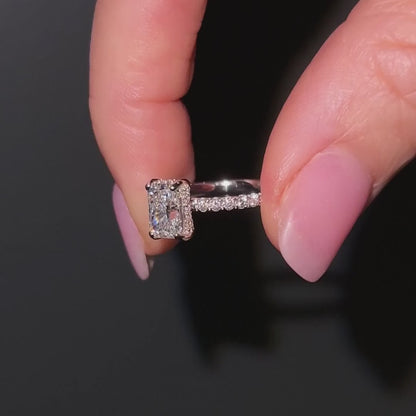 Classic Radiant Cut Hidden Halo with Diamond Band - 1.20ct+ (7.5mm+, D/E & VVS)