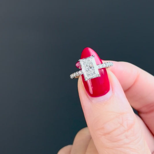 Classic Radiant Cut Hidden Halo with Diamond Band - 1.80ct+ (8.5mm+, D/E & VVS)