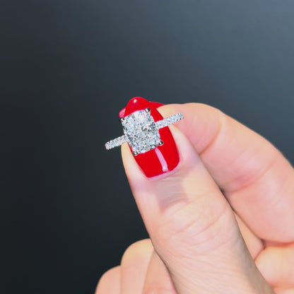 Cathedral Set Elongated Cushion Cut Hidden Halo with Diamond Bridge - 3ct+ (10mm+, E/VS1+)