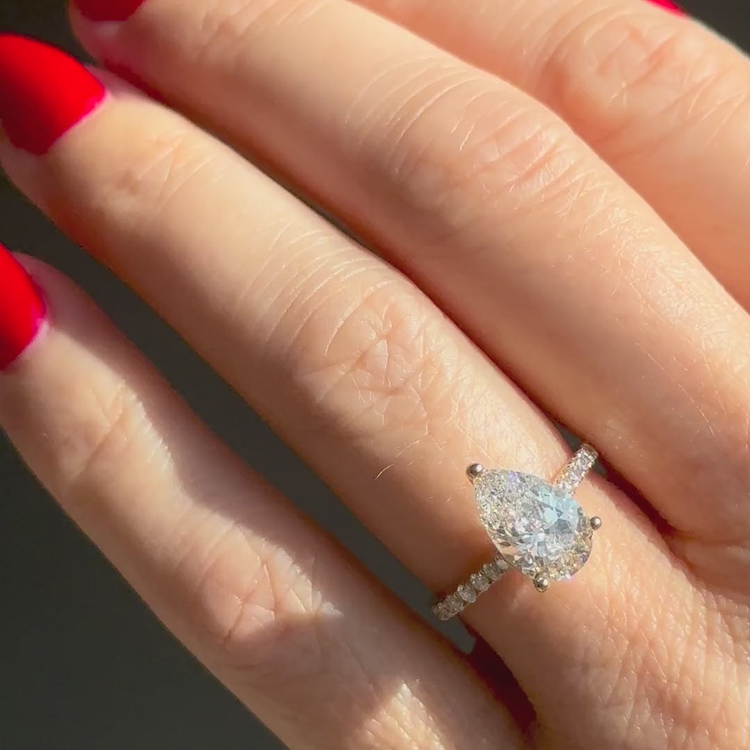 Classic Pear Cut Solitaire with Diamond Band 2ct D E VVS Platinum F