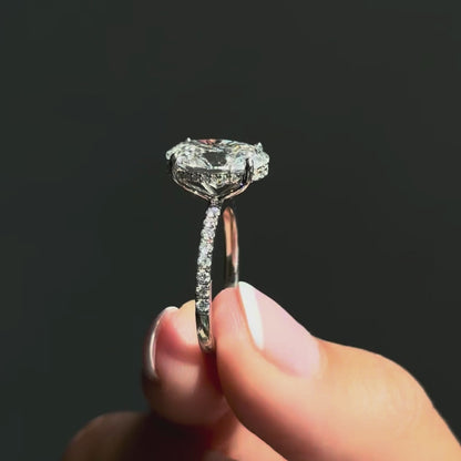 Classic Oval Cut Hidden Halo with Diamond Band - 4ct+ (13mm+, E/VS1+)