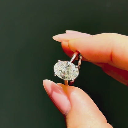 Cathedral Set Classic Oval Cut Solitaire - 3ct+ (11.5mm+, E/VS1+)