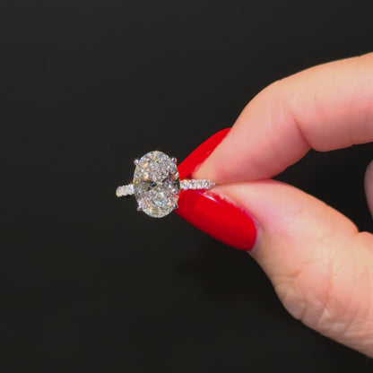 Classic Oval Cut Hidden Halo with Diamond Band - 3ct+ (11.5mm+, E/VS1+)