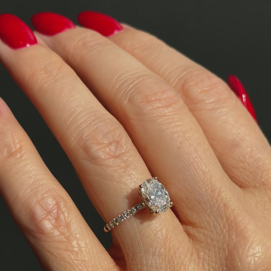 Classic Oval Cut Hidden Halo with Diamond Band - 1.50ct+ (9mm+, D/E & VVS)