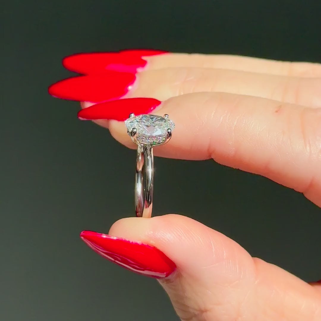 Hidden Halo Whisper Thin Band Classic Oval Cut Hidden Halo D/E