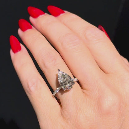 Classic Pear Cut Solitaire with Diamond Band - 4ct+ (D/E & VVS)