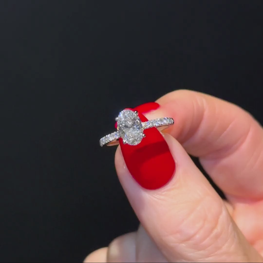 Classic Oval Cut Solitaire with Diamond Band 1ct+ (8mm+, D/E