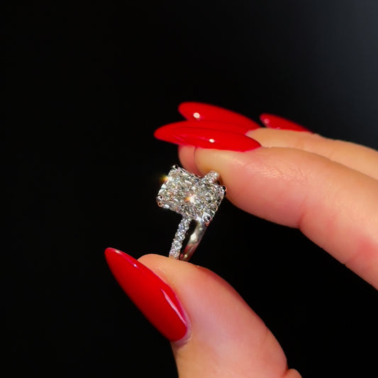 Classic Radiant Cut Hidden Halo with Diamond Band - 2.50ct+ (9.5mm+, D/E & VVS)