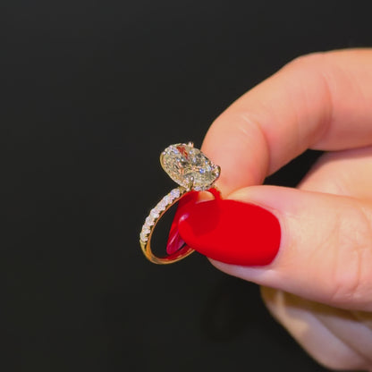 Classic Oval Cut Hidden Halo with Diamond Band - 3ct+ (11.5mm+, E/VS1+)