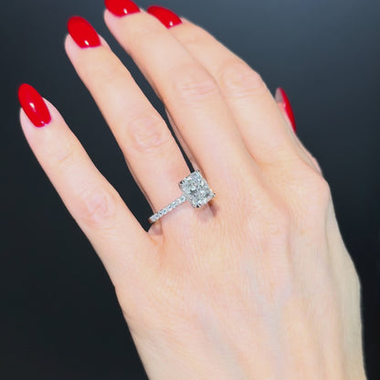 Cathedral Set Elongated Cushion Cut Hidden Halo with Diamond Bridge - 3ct+ (10mm+, E/VS1+)