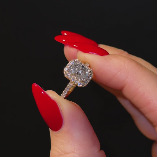 Classic Radiant Cut Halo with Diamond Band - 1.20ct+ (7.5mm+, D/E & VVS)