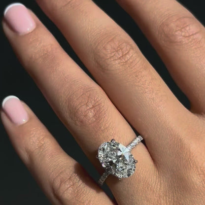 Classic Oval Cut Hidden Halo with Diamond Band - 4ct+ (13mm+, E/VS1+)