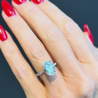 Classic Oval Cut Hidden Halo with Diamond Band - 3ct+ (11.5mm+, E/VS1+)