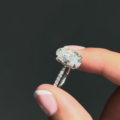 Classic Oval Cut Hidden Halo with Diamond Band - 4ct+ (13mm+, E/VS1+)