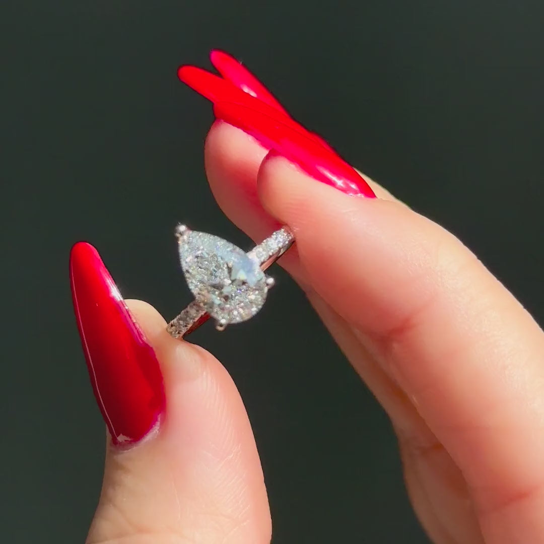 Classic Pear Cut Solitaire with Diamond Band 2ct D E VVS London Diamonds