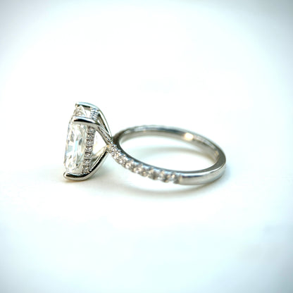 Classic Radiant Cut Hidden Halo with Diamond Band - 3ct+ (10mm+, D/E & VVS)