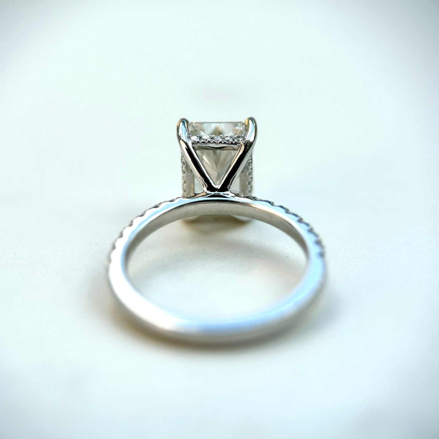 Classic Radiant Cut Hidden Halo with Diamond Band - 3ct+ (10mm+, D/E & VVS)