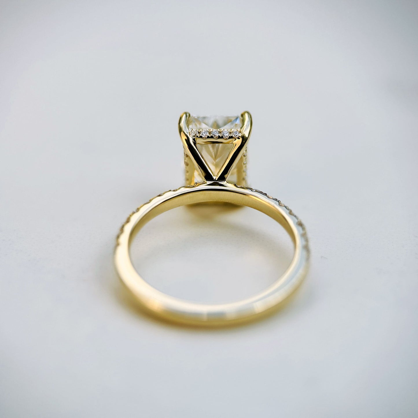 Classic Radiant Cut Hidden Halo with Diamond Band - 3ct+ (10mm+, D/E & VVS)