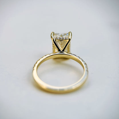 Classic Radiant Cut Hidden Halo with Diamond Band - 3ct+ (10mm+, D/E & VVS)